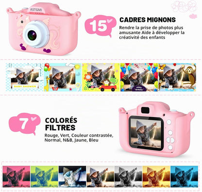 Kids Camera Digital Camera for 3-12 Year Old Girls,1080P HD Video Camera for Kids with 32GB SD Card/2 Inch IPS Screen, Birthday Christmas Toy Gifts for 3 4 5 6 7 8 Year Old Girls