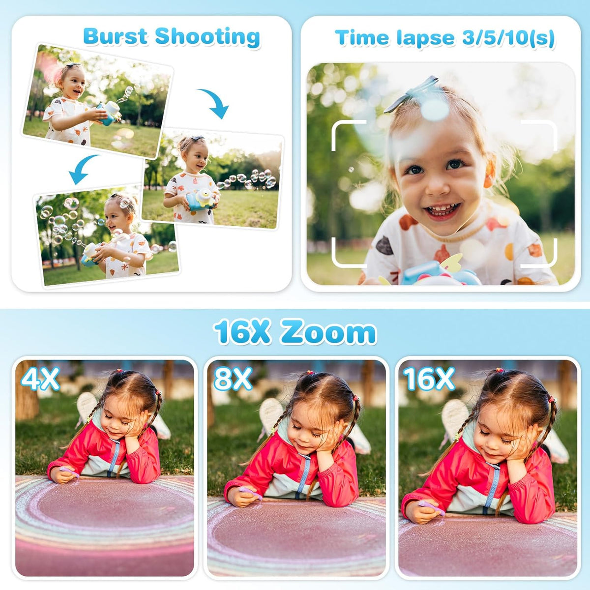 ASTGMI Children's Instant Camera, 2.4 Inch 1080P Children's Selfie Camera with Printing Paper and 32GB Card, Toy Christmas Gift Child and Girl 3 4 5 6 7 8 Years (Blue)