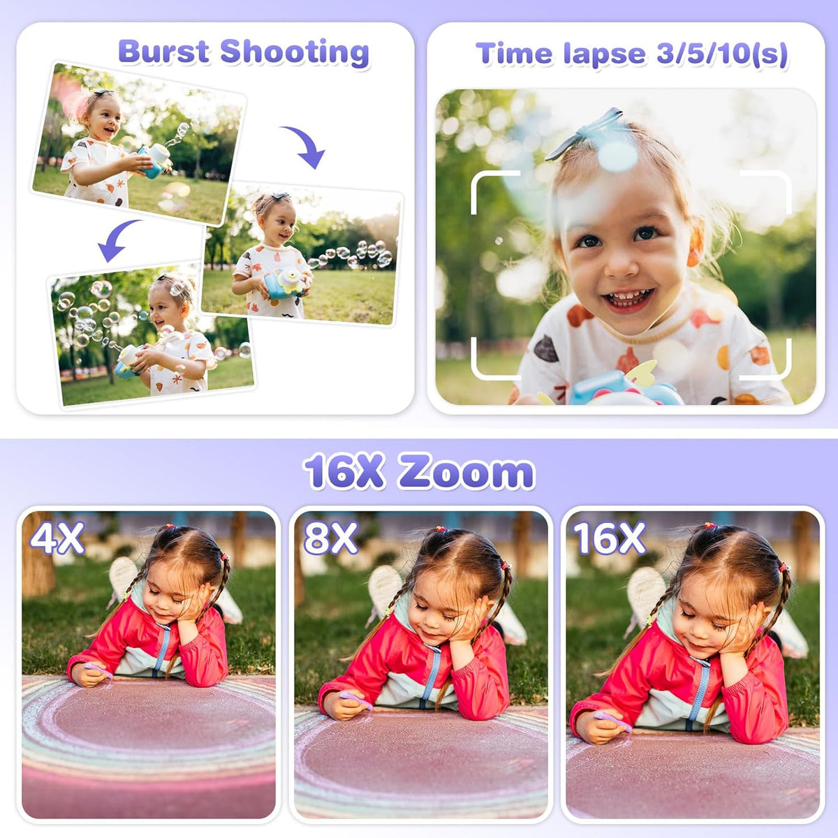 ASTGMI Children's Instant Camera, 2.4 Inch 1080P Children's Selfie Camera with Printing Paper and 32GB Card, Toy Christmas Gift Child and Girl 3 4 5 6 7 8 Years (Purple)