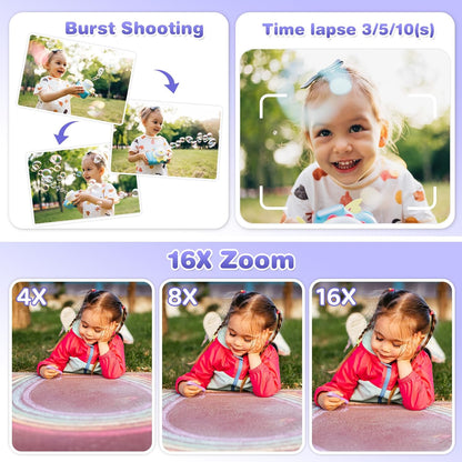ASTGMI Children's Instant Camera, 2.4 Inch 1080P Children's Selfie Camera with Printing Paper and 32GB Card, Toy Christmas Gift Child and Girl 3 4 5 6 7 8 Years (Purple)