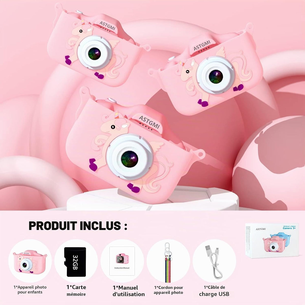 Kids Camera Digital Camera for 3-12 Year Old Girls,1080P HD Video Camera for Kids with 32GB SD Card/2 Inch IPS Screen, Birthday Christmas Toy Gifts for 3 4 5 6 7 8 Year Old Girls