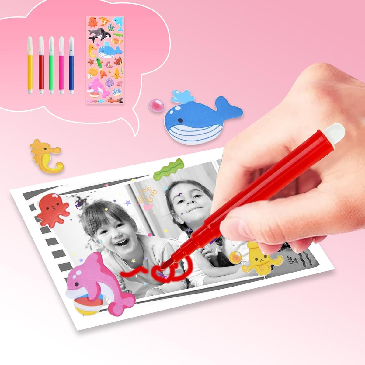 ASTGMI Children's Instant Camera, 2.4 Inch 1080P Children's Selfie Camera with Printing Paper and 32GB Card, Toy Christmas Gift Child and Girl 3 4 5 6 7 8 Years (Pink)