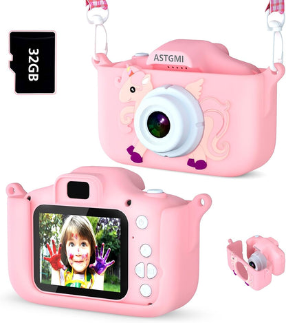 Kids Camera Digital Camera for 3-12 Year Old Girls,1080P HD Video Camera for Kids with 32GB SD Card/2 Inch IPS Screen, Birthday Christmas Toy Gifts for 3 4 5 6 7 8 Year Old Girls