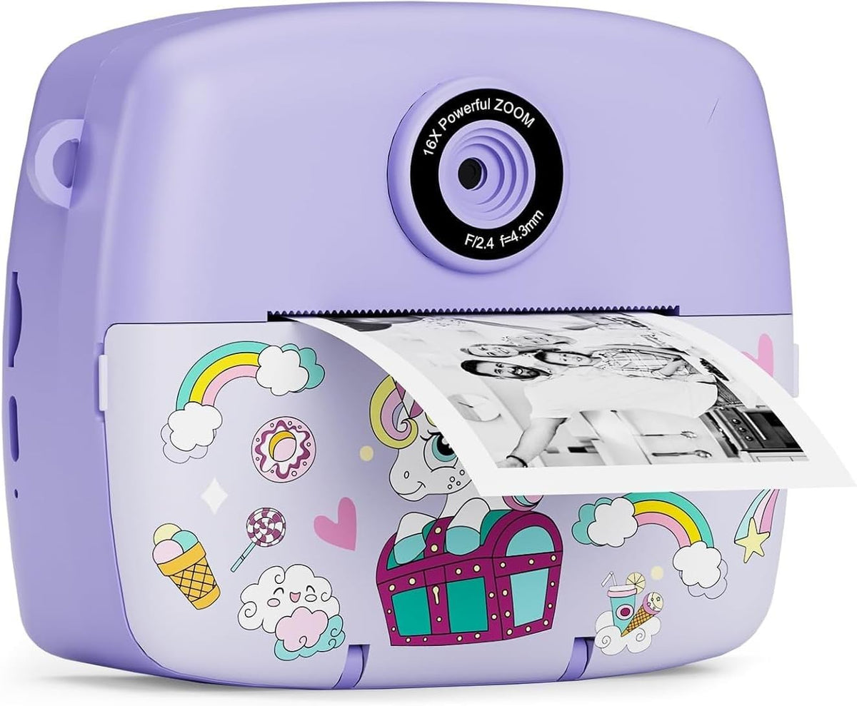 Kids Camera Instant Print, 1080P HD Digital Instant Camera for Kids with Color Pens, 3 Rolls Print Paper, Girls Birthday Gifts Toys for 3 4 5 6 7 8 9+ Year Old
